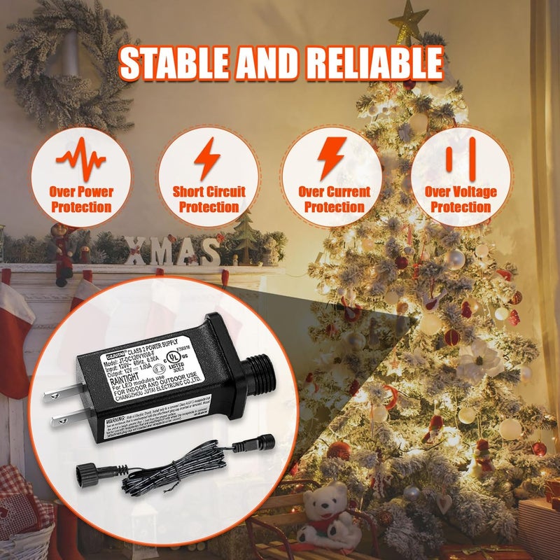 Airoads 12V 1A LED Controller with Extension Cord, Replacement Model JT-DC120V1000-F Class 2 Power Supply Ip44 Low Voltage Transformer for Christmas String Light Inflatable Decorations - Image 2